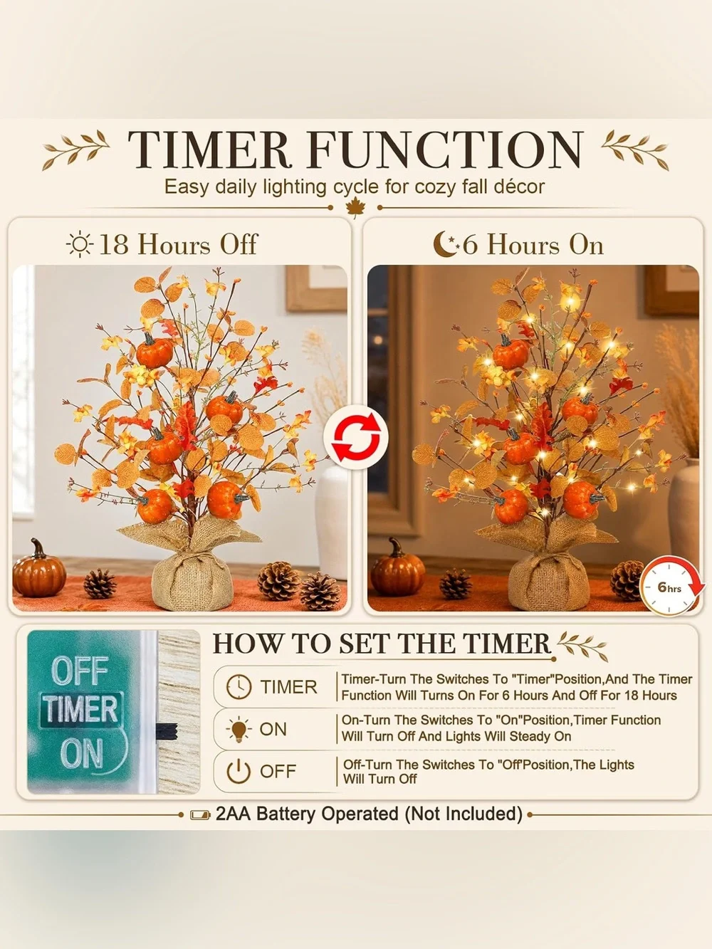 Autumn Orange Pumpkin LED Floral Arrangements Fairy Lights - Home Accents 2 pack